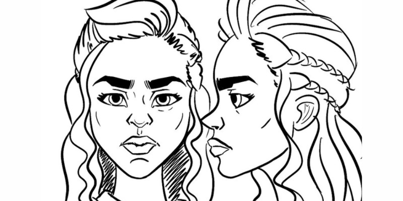 A front view and side profile view of a female face drawing