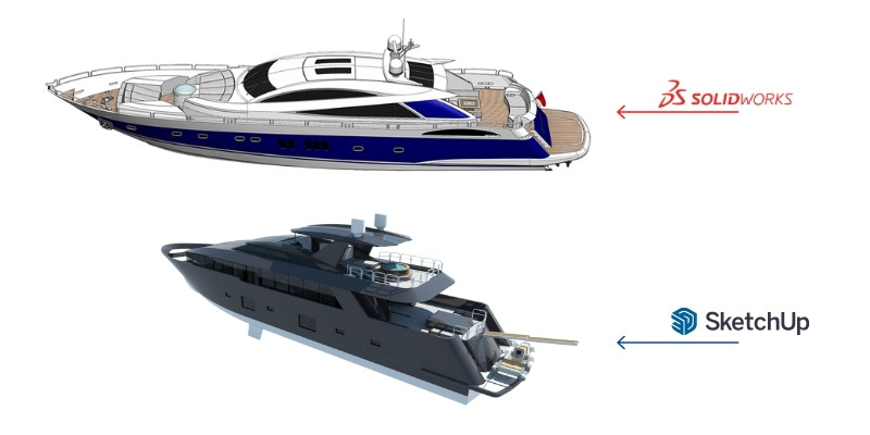 Yachts rendered in Solidworks and SketchUp