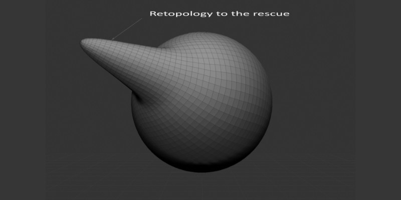 Same orb with a cone shape stretch with the mesh not distorted thanks to retopology
